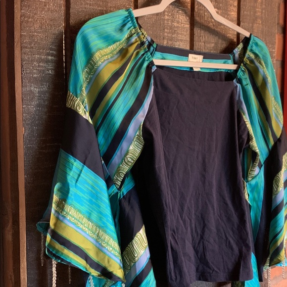 Anthropologie TINY Blue Green Beaded Bell Sleeve Top Size XS Flowy Boho Coastal - Picture 5 of 14